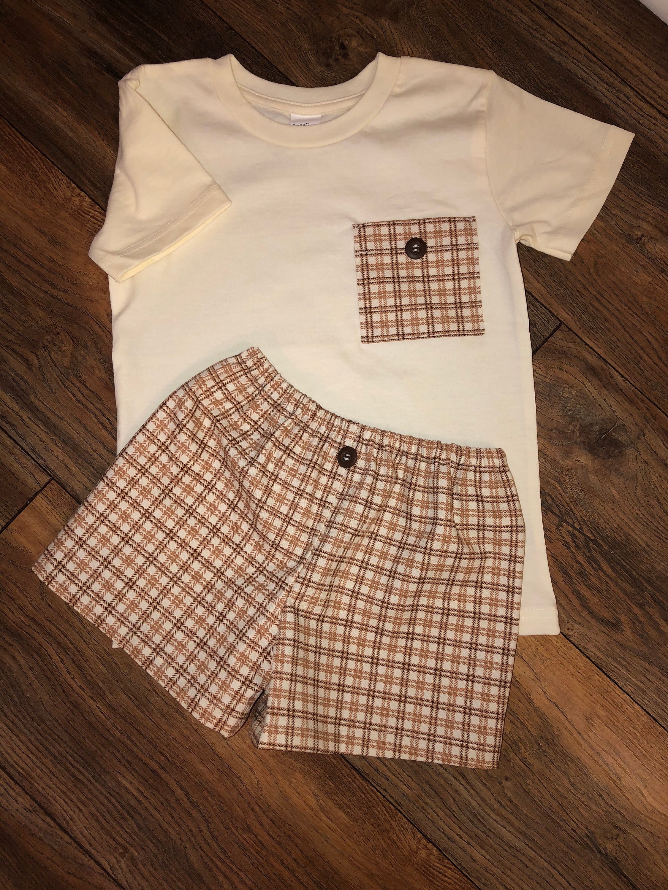 Vintage Plaid Fabric Shorts Set for Boys 3T-4T Brown Taupe - Etsy