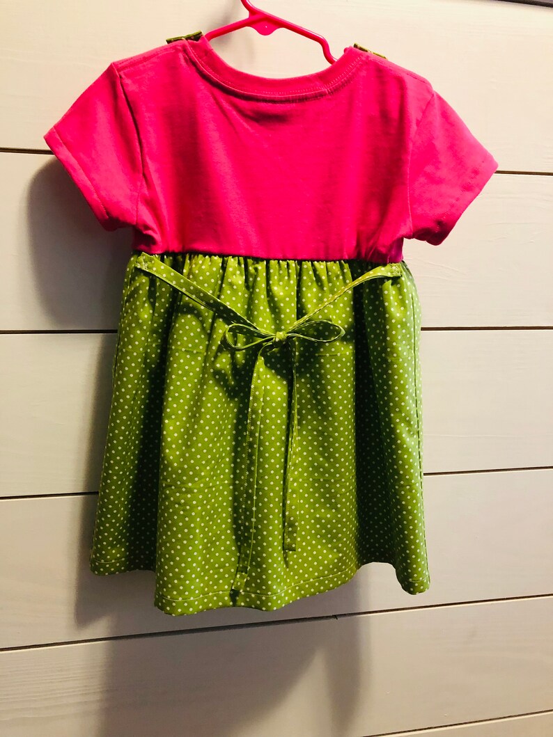 beautiful ruffled detail at neck size 3T Free shipping Part of my new Alivia Collection Pink and Green with White polka dot turtle dress