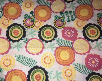 Vintage Floral Cotton Fabric Yardage: Bright Boho Sewing Material