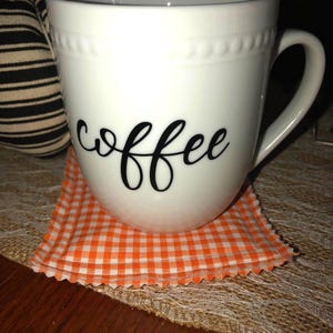 Gingham Mug Rug Set/ 5” square furniture protector/ coasters/Home spun /New Home gift/ Bridal shower gift/ Hot Cold cups/choice of color