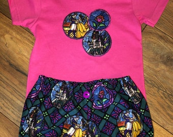 Disney’s Beauty and The Beast Bubble shorts and matching T shirt set for Baby girl, Size 12-18/18-24M, two piece set, Free Shipping!!!