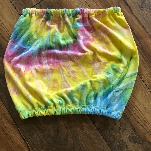 Tie-Dye Tube top for tween, bathing suit cover, bright colorful upcycled top, elastic at top and bottom edges, Ready to  ship!!!!