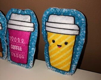 Set of 7 Felt Food / take out coffee/ Latte/ kids  play food/ kids kitchen food/store playtime/ little chef/ ready to ship /