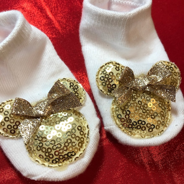 Disney  Sequin Minnie Ear socks, size 2T-4T,  Minnie slipper socks, sparkly plushie Minnie ears, Free Shipping!!