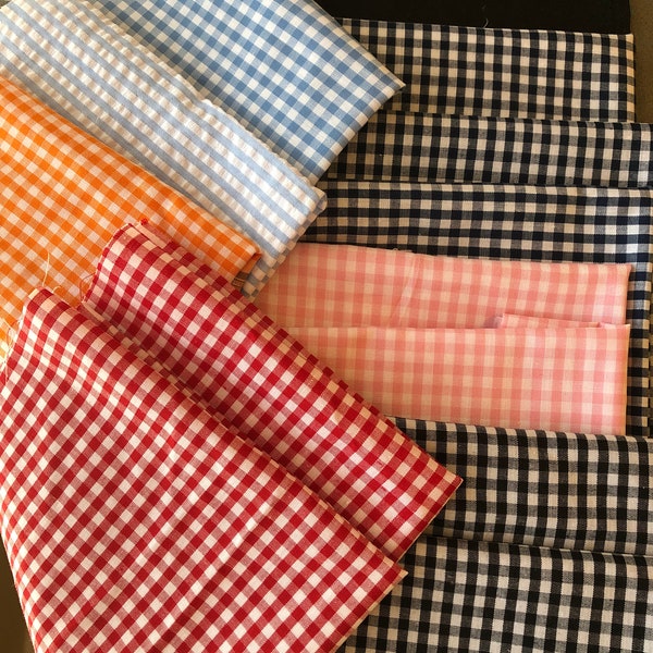 Gingham Bundles of 13 large square fabric pieces / gingham check/seersucker / sets all pcs. approx.10”x11”Great for crafting.  Ships free!!