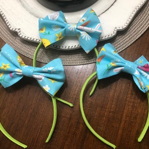 Springtime Headband for Easter/ neon green band with handmade large fabric bows/ adjustable Bow