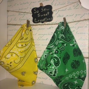 Western Bandana Bib Set: Green & Yellow Paisley, Metal Snaps, pets or costumes