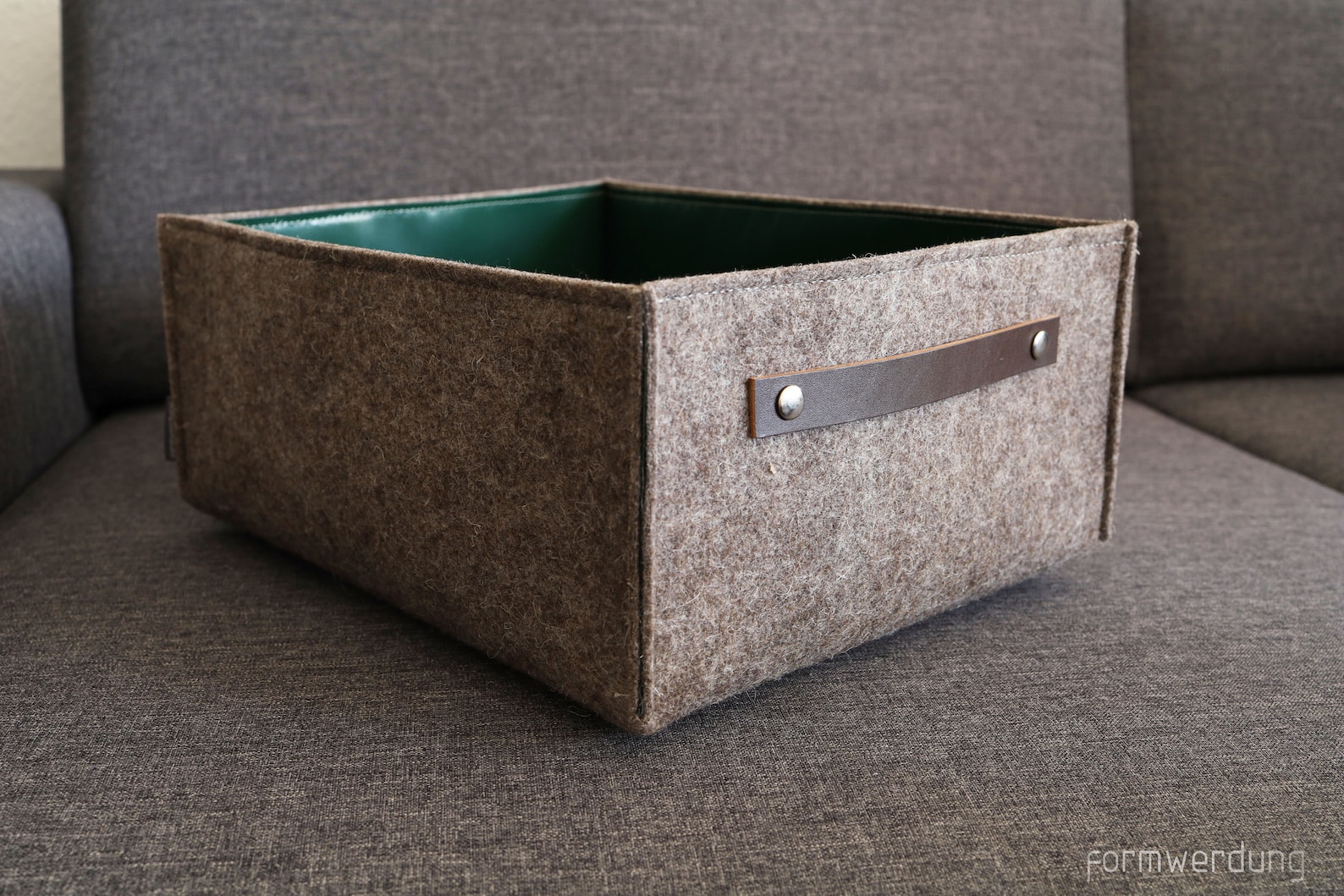 Felt Storage Box With Leather Handle Custom Made Storage Etsy