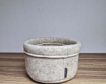 Cesta de fieltro redonda hecha de fieltro de lana, cesta de silo con fondo, cesta de almacenamiento beige natural