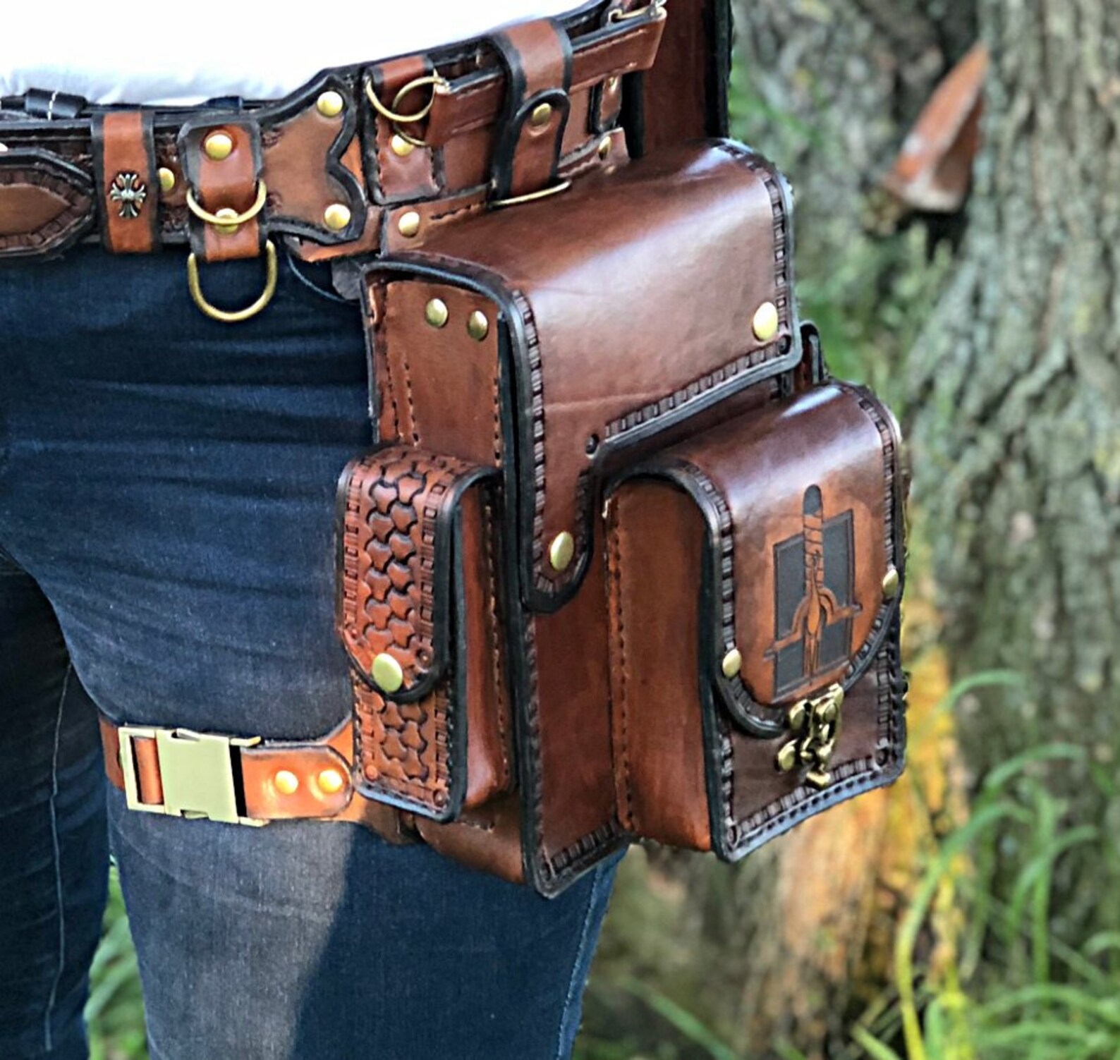 Leather utility belt with hip bag / Pocket Belt / Belt bag Etsy