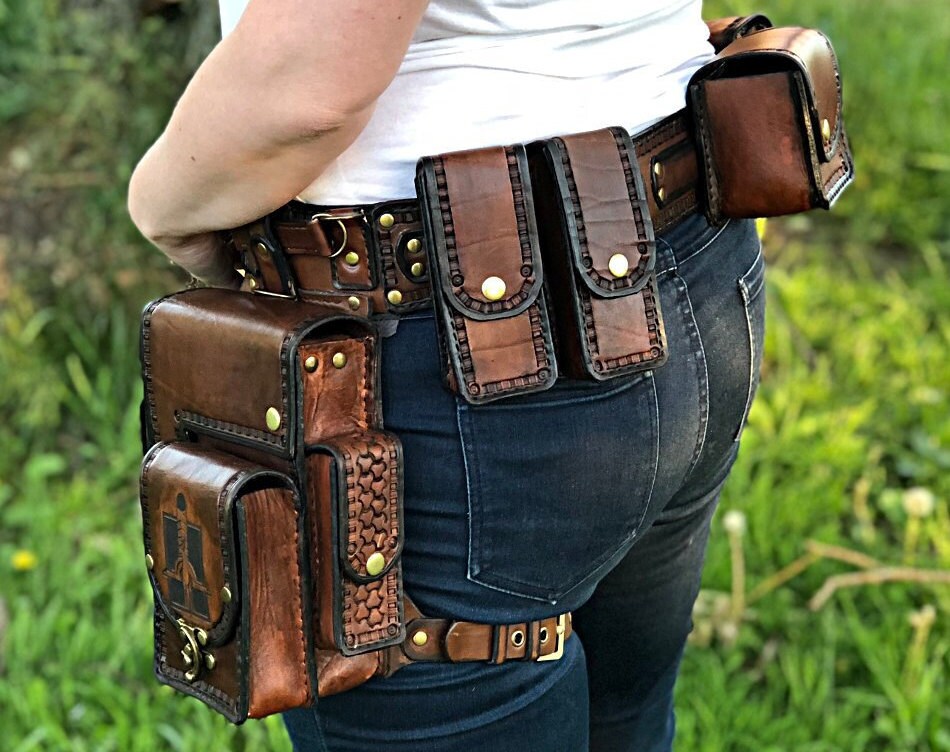 Leather utility belt with hip bag / Pocket Belt / Belt bag Etsy
