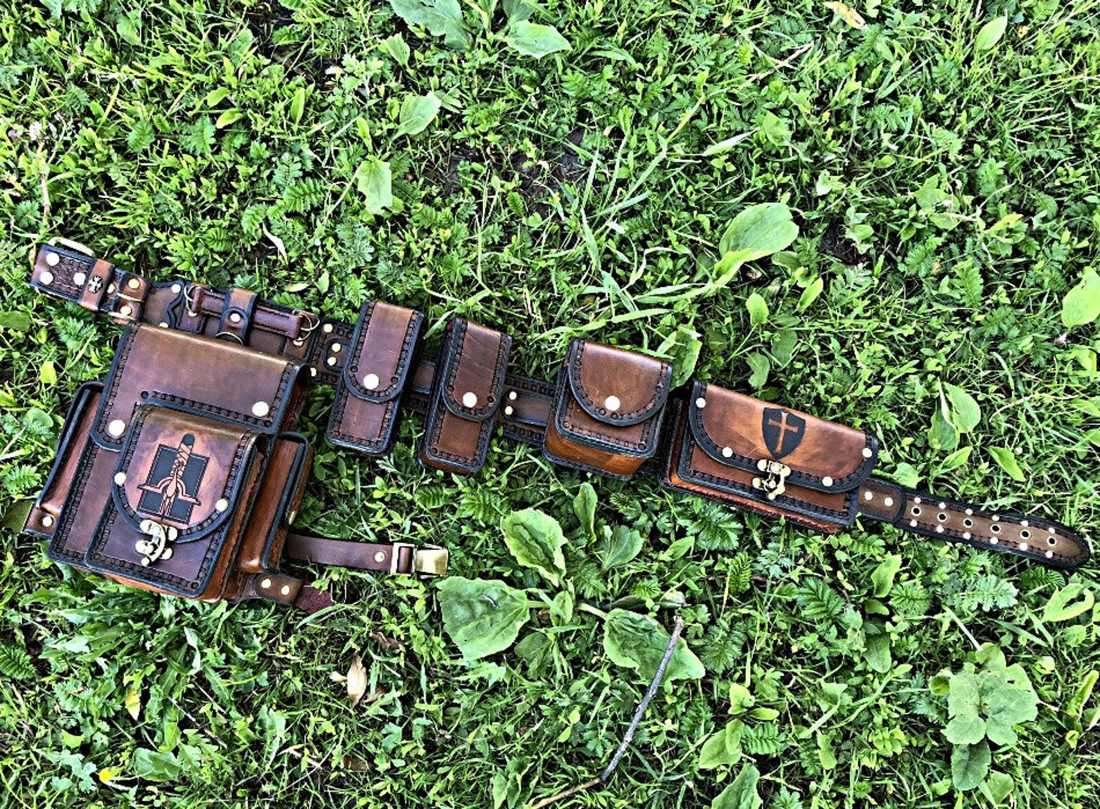 Leather utility belt with hip bag / Pocket Belt / Belt bag Etsy