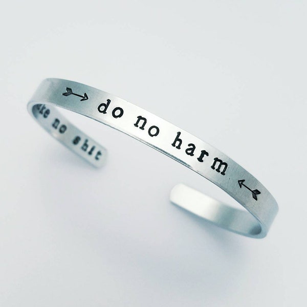 Do No Harm But Take No Shit Bracelet, Hidden Message Bracelet, Hand Stamped Jewelry, Uplifting Gifts For Women, Adjustable Bracelet