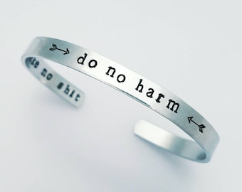 Do No Harm But Take No Shit Bracelet, Hidden Message Bracelet, Hand Stamped Jewelry, Uplifting Gifts For Women, Adjustable Bracelet