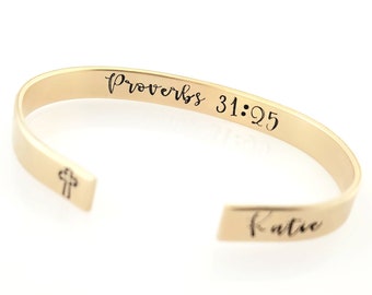 Personalized Bible Verse Bracelet, Confirmation Gift, Proverbs 31:25 Cuff Bracelet