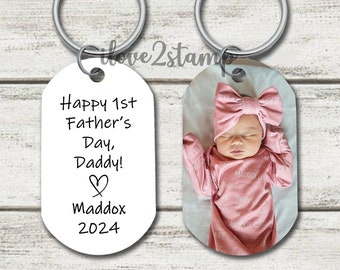 Fathers Day Gift For First Time Dad, Stepdad Gift, Personalized Gifts For Dad, 1st Fathers Day Custom Keychain For Men, Photo Gift For Dad