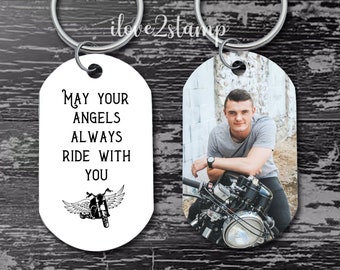 May Your Angels Always Ride With You Keychain, Biker Memorial Keychain, Dirt Bike Rider Gift, Brother Memorial Gift, Motorcycle Gift For Men