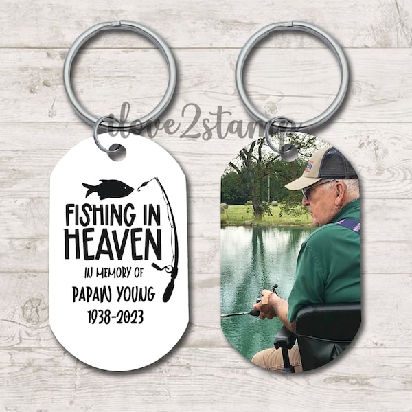 Fishing In Heaven Keychain, Gone Fishing, Personalized Fisherman Memorial, Sympathy Gift For Loss Of Grandpa, Fishing Bereavement Gift