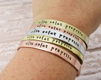 Alis Volat Propriis Bracelet, Latin Quote Jewelry, She Flies With Her Own Wings, Best Friend Gift, Graduation Gift For Her, Strength Jewelry