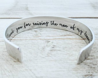 Mother Of The Groom Gift, Wedding Gift For Parents, Thank You For Raising The Man Of My Dreams,  Hidden Message Bracelet, Mother In Law Gift