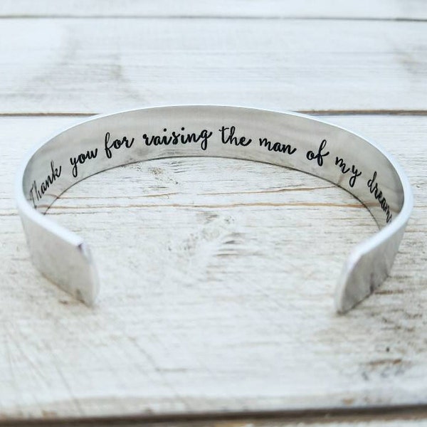 Mother Of The Groom Gift, Wedding Gift For Parents, Thank You For Raising The Man Of My Dreams,  Hidden Message Bracelet, Mother In Law Gift