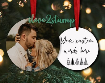 Adorno fotográfico personalizado de ambos lados, adorno fotográfico navideño, adorno navideño personalizado en la parte delantera y trasera, imagen de decoración de árbol
