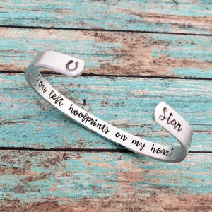 Personalized Horse Memorial Bracelet, You Left Hoofprints On My Heart, Horse Loss Gift, Horse Jewelry, Loss of Horse, Horse Memorial Gift image 1