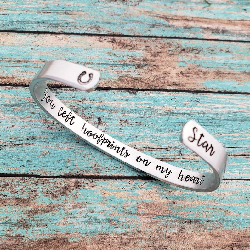 Personalized Horse Memorial Bracelet, You Left Hoofprints On My Heart, Horse Loss Gift, Horse Jewelry, Loss of Horse, Horse Memorial Gift image 1