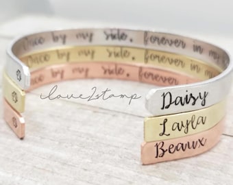 Once By My Side, Forever In My Heart Bracelet, Personalized Dog Memorial Cuff, Pet Remembrance Jewelry, Loss Of Pet Gift, Pet Lover