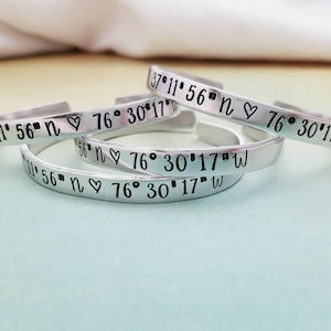 GPS Coordinates Bracelet, Long Distance Relationship Jewelry, Location Bracelet, Custom Coordinate Cuff, Latitude Longitude Bracelet