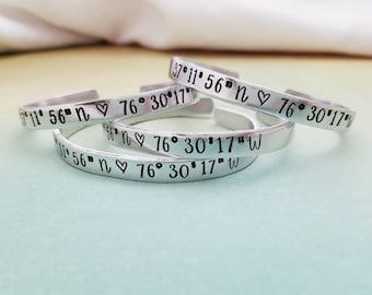 Pulsera con coordenadas GPS, joyería para relaciones a larga distancia, pulsera de ubicación, brazalete con coordenadas personalizado, pulsera de latitud y longitud