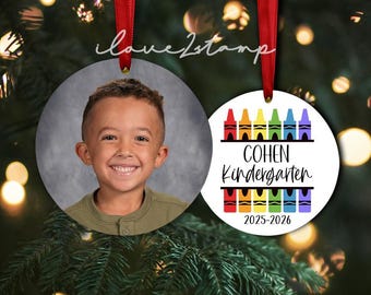 Kids School Ornament Personalized with Name and Grade, Kindergarten Ornament with Picture, Preschool Ornament Christmas, Kids Ornament 2025