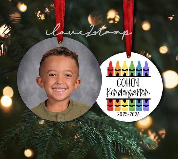 Kids School Ornament Personalized with Name and Grade, Kindergarten Ornament with Picture, Preschool Ornament Christmas, Kids Ornament 2025