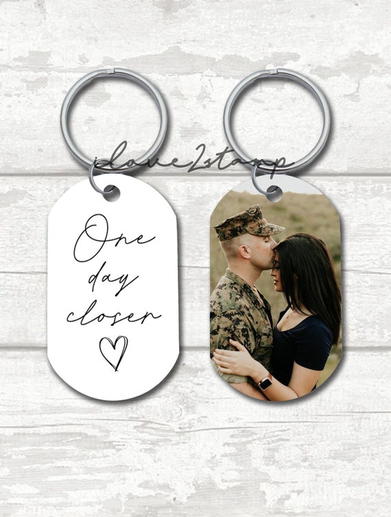 One Day Closer Keychain, Deployment Gift For Boyfriend, Deployment Countdown, Dog Tag Picture Keychain For Him, Husband Deployed Gifts
