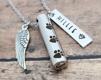 Cremation pet memorial pendant, pet urn, ashes necklace, loss of a pet hand stamped cremation, loss of a furbaby, dog urn cat urn