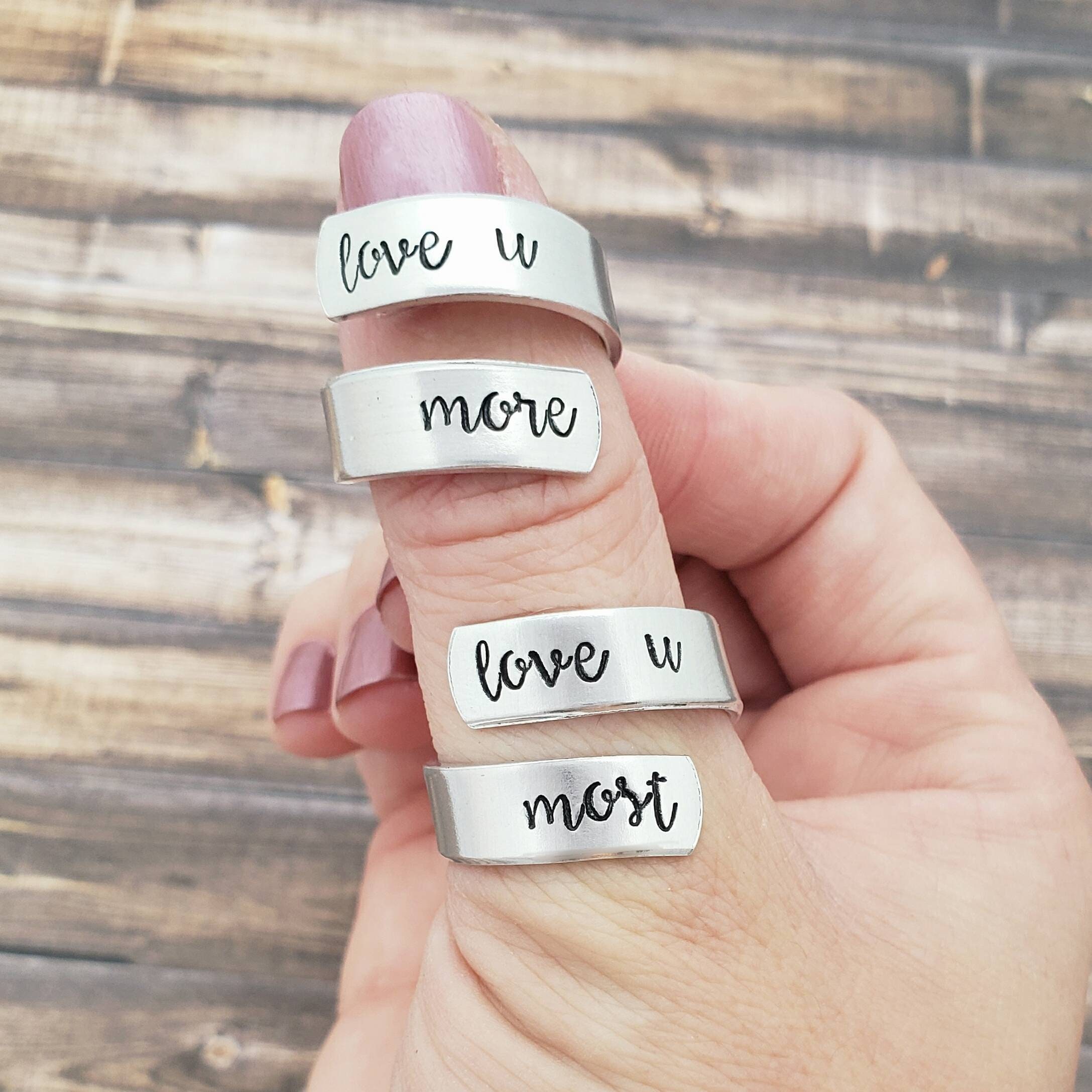 Love You More Love You Most Ring Set Mother Daughter Rings Matching Mom Daughter Jewelry Mother s Day Gift For Mom Hand Stamped Rings