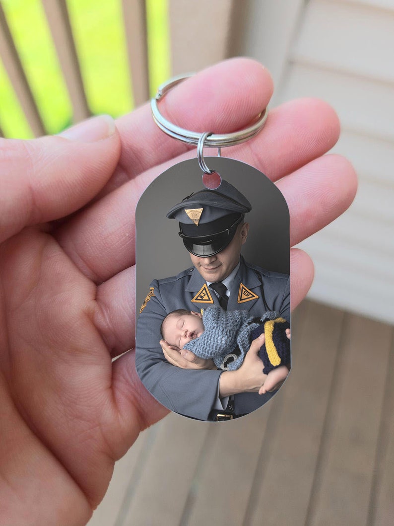 Personalized Police Dad Keychain, Daddy Be Safe, Thin Blue Line, Police Retirement Gift, Hero, Police Officer Cop Gift, Custom Cop Keychain image 2