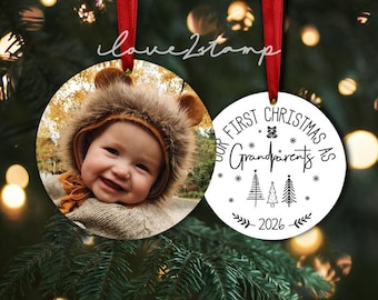 Kerstornament voor de eerste kerst als grootouders 2026, Kerstornament voor de eerste kerst van grootouders, Kerstcadeau van de baby voor grootouders, Kerstornament met foto