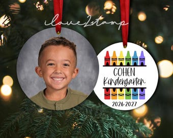 Kids School Ornament Personalized with Name and Grade, Kindergarten Ornament with Picture, Preschool Ornament Christmas, Kids Ornament 2026