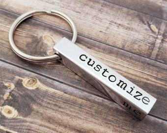 Personalized Bar Keychain, 4 Sided Bar Key Chain, Customized Unisex Gift, Custom Bar Keychain, Aluminum Bar Keychain, Keychain For Men