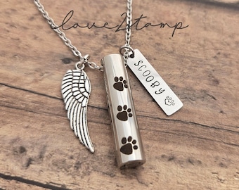 Pet Cremation Necklace, Dog Memorial Urn Pendant, Loss of Pet Gift