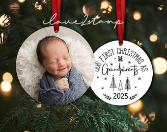 First Christmas As Grandparents Ornament 2025, Grandparents First Christmas Ornament, Grandparent Christmas Gift From Baby, Picture Ornament