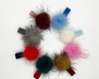 Mink Ball Hair Clip: Velvet Lined Alligator Clip, Holiday Colors