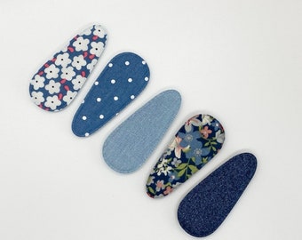 Fermagli per capelli in denim per neonati: fermagli a scatto floreali, a pois e con perle