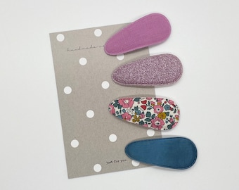 Girl Hair Clips: Set of 4, Liberty London, Glitter, Linen