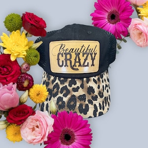 Beautiful Crazy Leopard print hat with leather patch