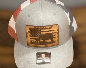 American Flag with 2 cows