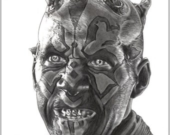 Darth Maul from Star Wars Fine Art - "Darth Maul" - Star Wars Artwork - 11x17 Pencil Drawing Print