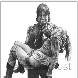 Daryl and Beth from The Walking Dead Fine Art Saddest Scene Ever The Walking Dead Artwork 11x17 Pencil Drawing Print image 1