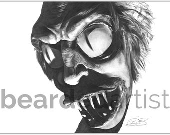 Beetljuice Snake Monster Fine Art - "Handrail" - Beetlejuice Artwork - Horror Art - 11x17 Pencil Drawing Print